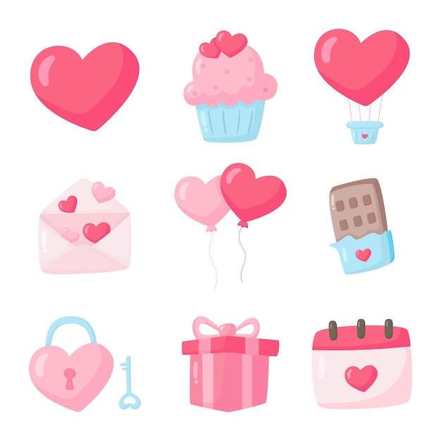 Love and valentine icons set isolated