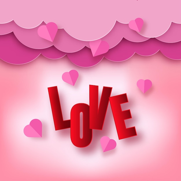 love for Valentine's day. text love and mini heart. design for valentine's festival.Vector illustration. papercraft style.