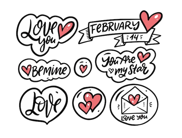 Vector love and valentines day calligraphy phrases set.