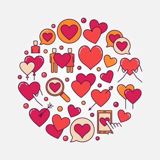 Love vector concept round creative illustration with Hearts