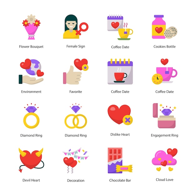 Love vector flat icon style illustration EPS 10 File Set 4