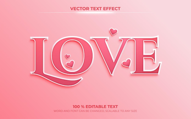 Vector love vector text effect with cute heart  white and pink background