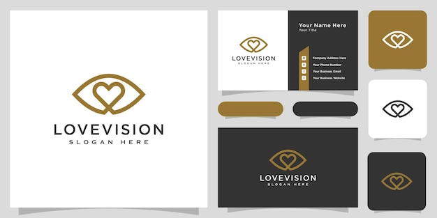 Love vision logo vector line style and business card