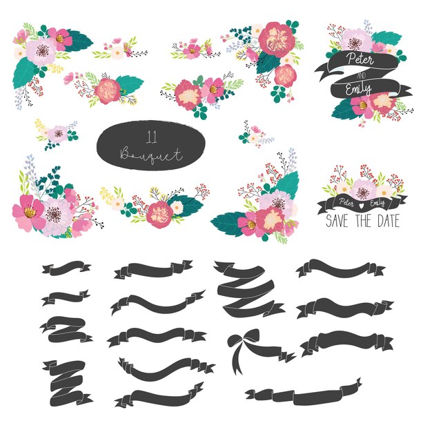 love wedding floral graphic elements 