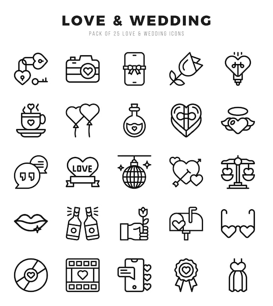 Love Wedding Iconen bundel Lineaire stijl Iconen Vector illustratie