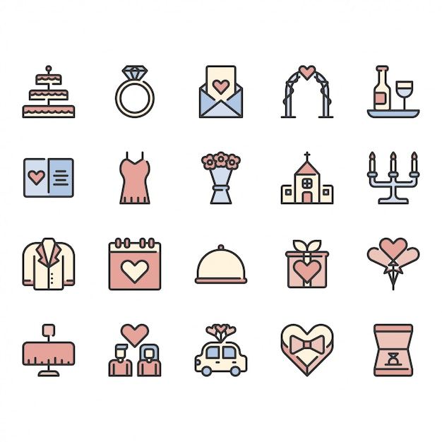 Love and wedding related icon set