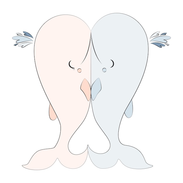 Love Whale Vector illustratieBlauwe en roze set