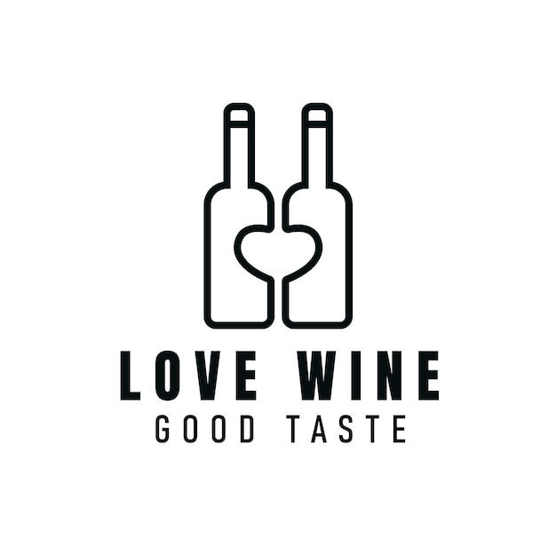 와인 바 또는 소믈리에 코스를 위한 심장 기호 벡터 일러스트 로고 템플릿이 있는 사랑 와인 로고.