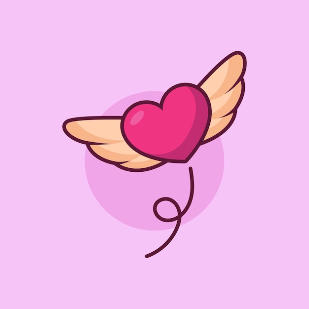 Love with Angel Wings Vector Cartoon Art Illustration on Isolated Background