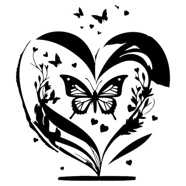 Vector love with butterfly valentine illustration hand draw