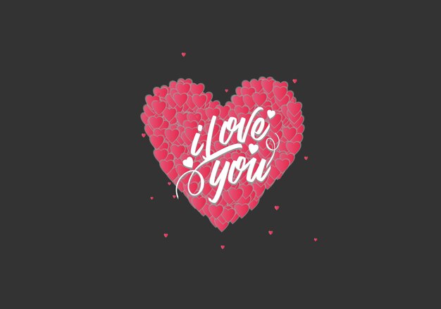 Vector love word art design with a heart shaped background