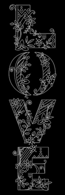 Love Word of flowers lettering stylish text