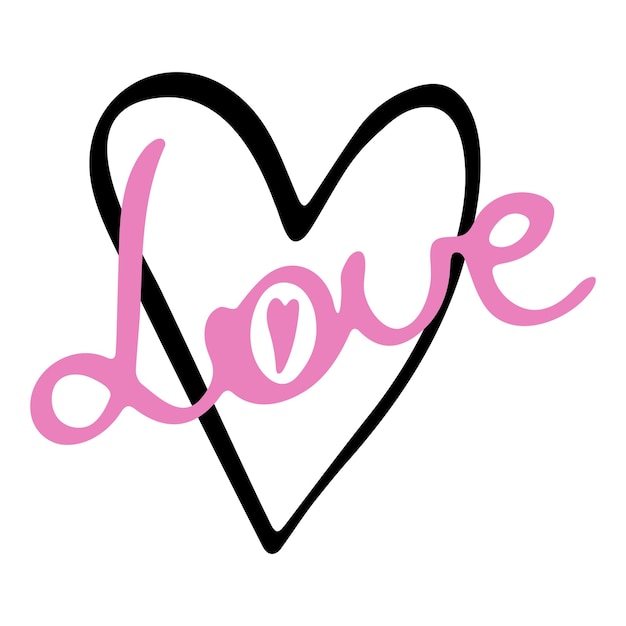 Слово любви, нарисованное рукой, надпись с сердцем, дизайн для печати на рубашке, плакат, баннер, наклейка