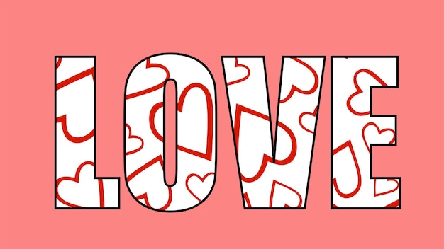 Amore parola vettore con un cuore rosso doodle