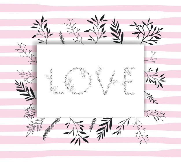 love word with handmade font and floral decoration