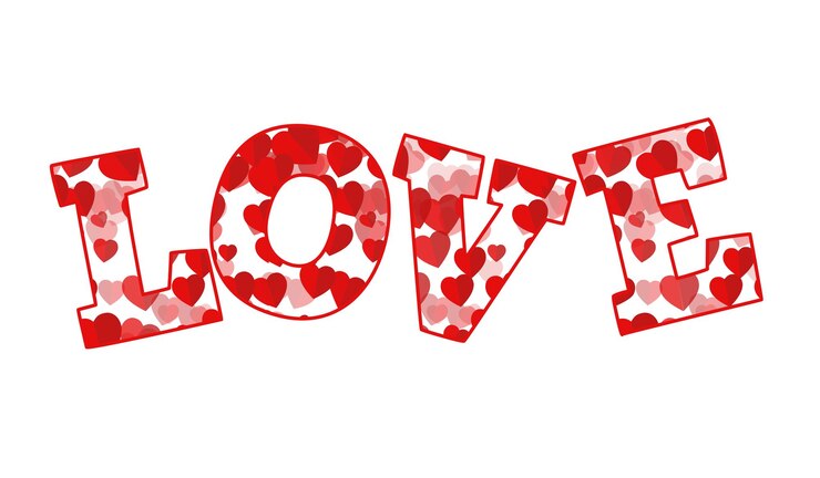 Vector love word with red hearts seamless pattern