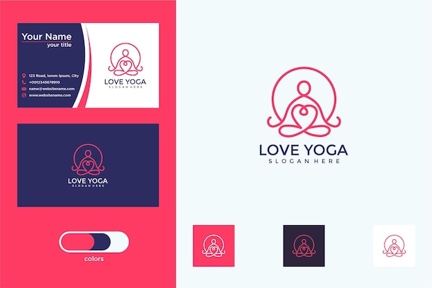 Люблю йогу с дизайном логотипа в стиле линии и визитной карточкой