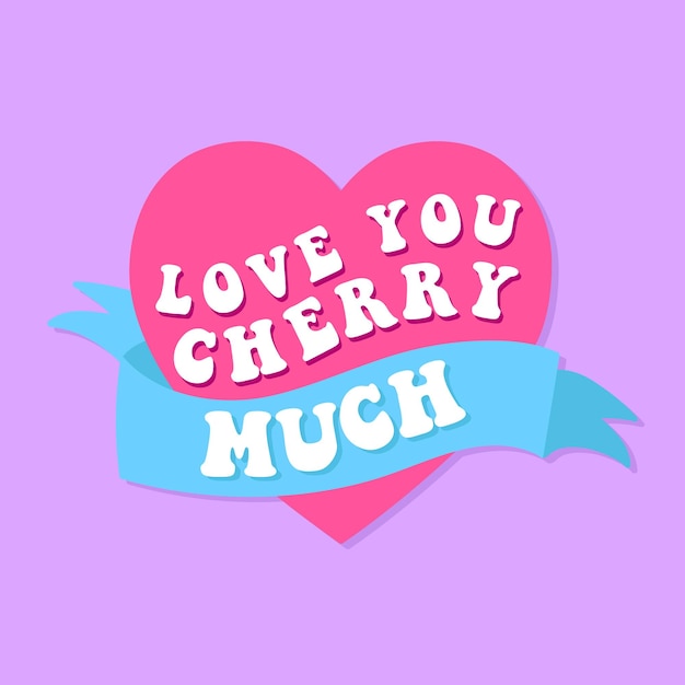 Vector love you cherry much heart with a ribbon