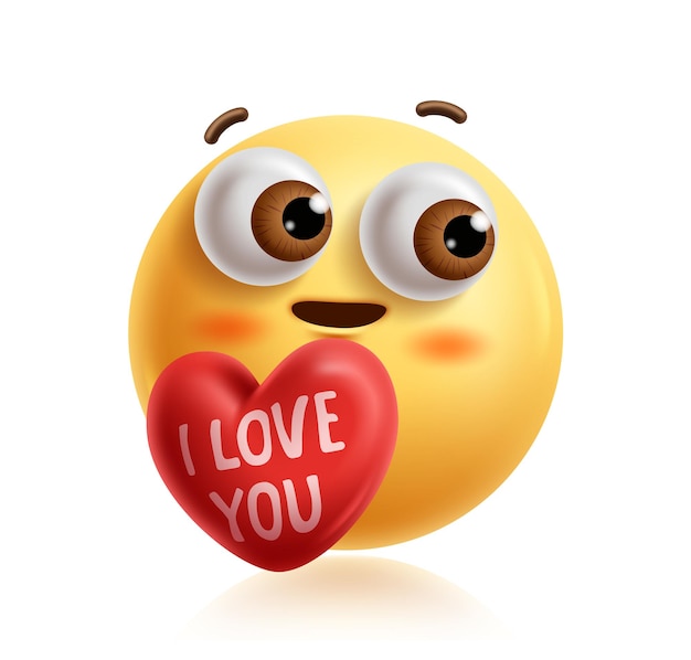 Love you emoji 3d clipart character Emoji face character with i love you heart shape shy blush