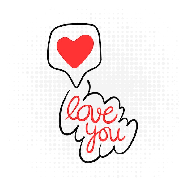 Vector love you hand drawn lettering with cute heart for romantic love and valentines day concepts