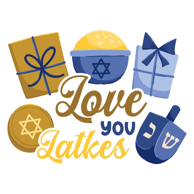 Love you latkes vector Hanukkah print. Jewish holidays illustration