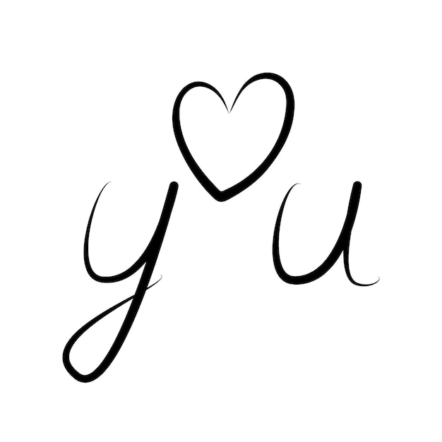 Vector love you lettering with abstract heart in minimalist style greeting calligraphic design concept