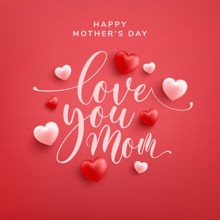 Vector love you, mom quotewith red and pink hearts
