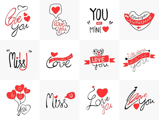 Love you postcard Phrase for Valentines day illustration Modern hand drawn brush calligraphy