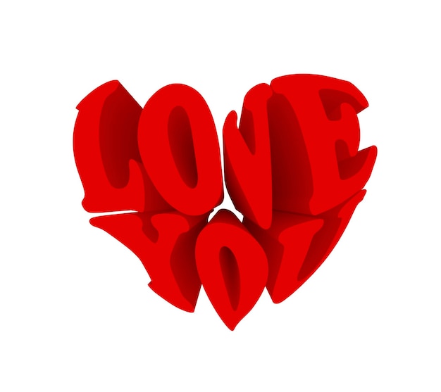 Vector love you text in 3d heart shape