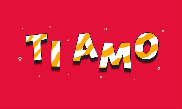 LOVE YOU (Ti Amo) lettertype geschreven in de Italiaanse taal op rode achtergrond.