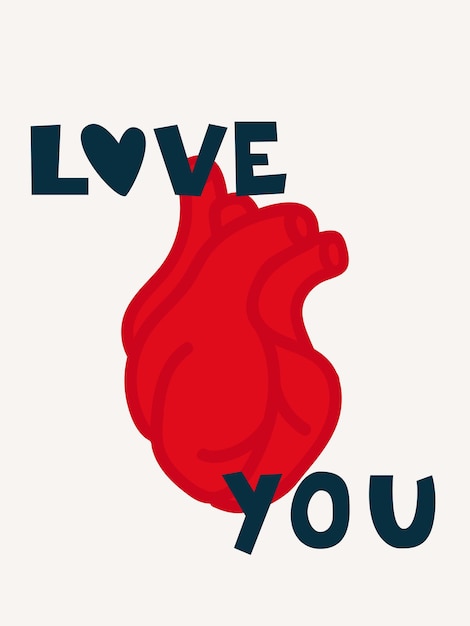 love you valentines day card with realistic heart and lettering love you handwritten text