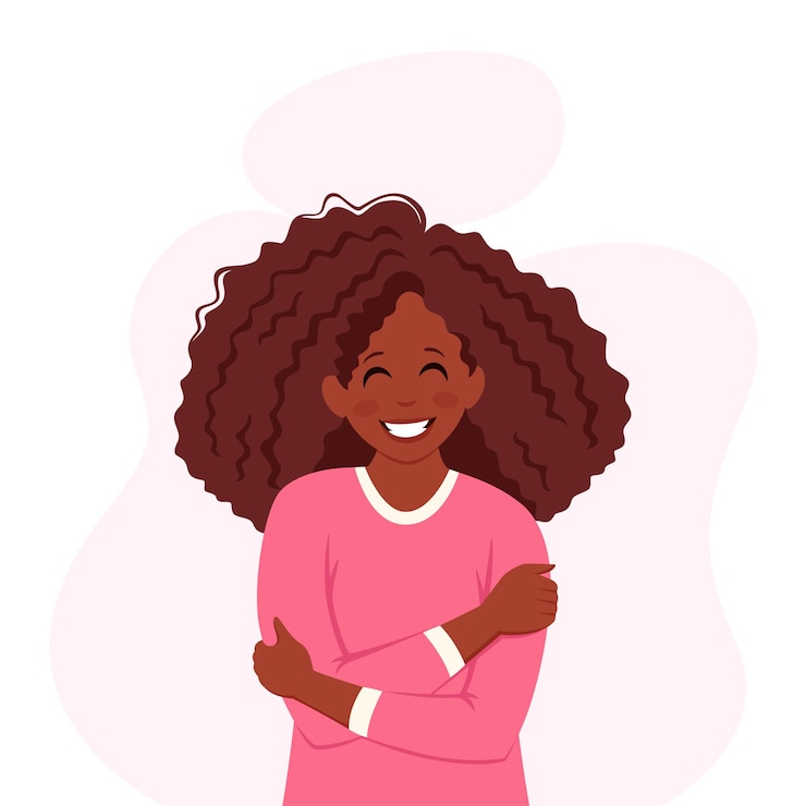 Vector love yourself concept black woman hugging herself