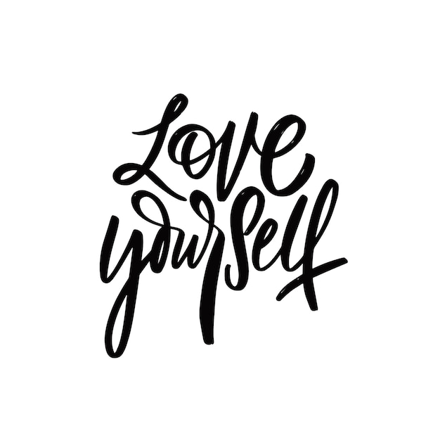 Love yourself hand drawn black color lettering phrase vector illustration