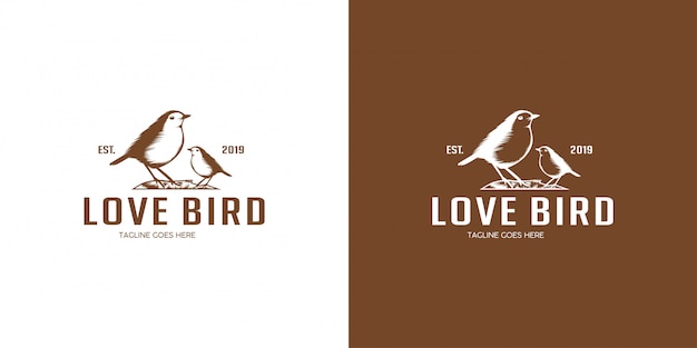 Vettore emblema di progettazione logo lovebird, vintage, timbro, badge, modello di logo vettoriale