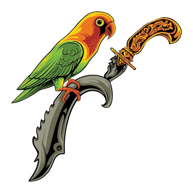 lovebird with ornament cleaver illustration