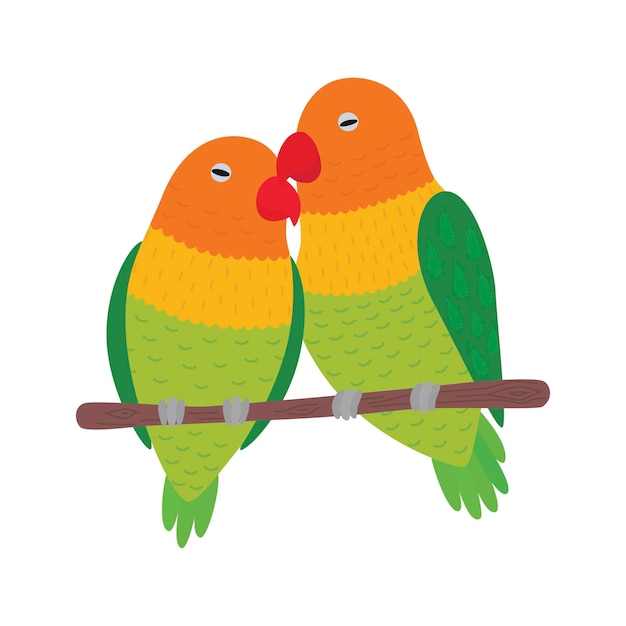 Vector lovebirds perched on a branch of a tree