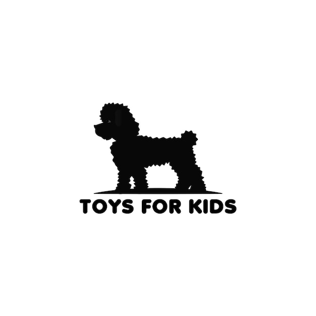 愛する子供の犬のぬいぐるみ、かわいい子犬のおもちゃ、おもちゃ屋のロゴデザインの子供用おもちゃ。