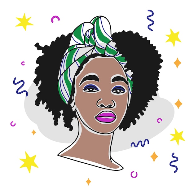 Bella ragazza africana avatar banner decorazione gente colorata doodle