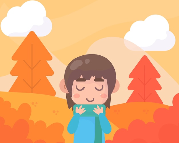 Vector lovely autumn background with girl