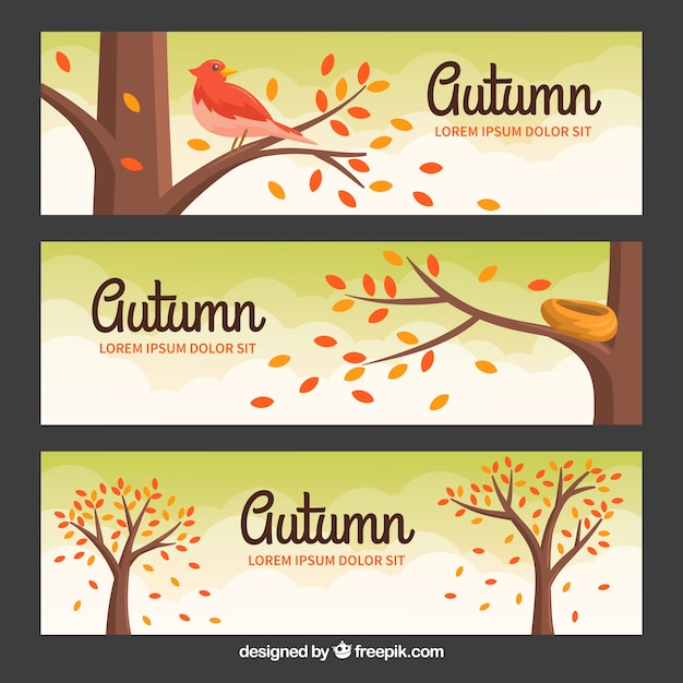 Lovely autumn banners with flat design