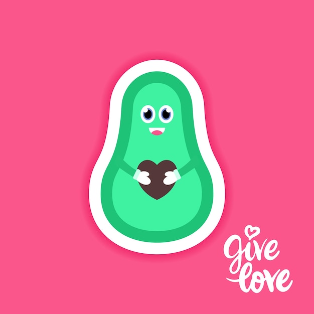 Lovely Avocado Sticker. Vector Illustration of Cute Vegetable with Handwritten Lettering.