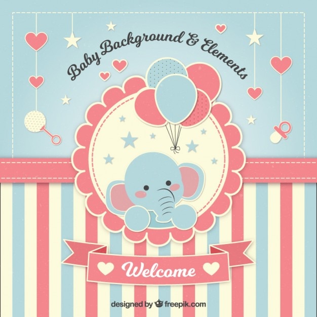 Vector lovely baby shower background with an elephant