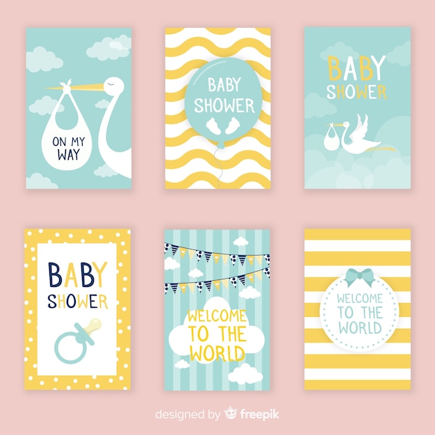 Vector lovely baby shower card collection with flat design