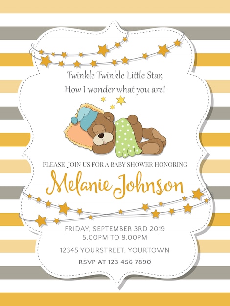 Vector lovely baby shower card with teddy bear