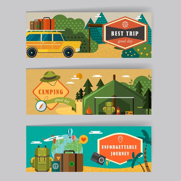 Lovely banners set template design with travel elements