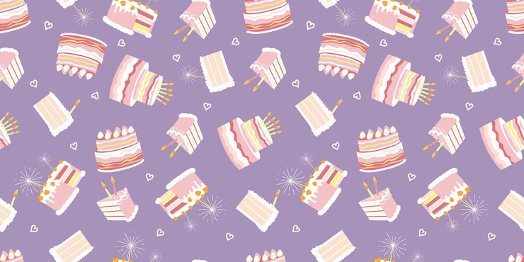 Vector lovely birthday pattern design with cakes on violet background festive artistic cover