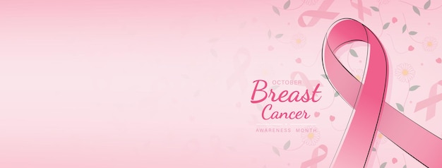 Vector lovely breast cancer awareness campaign banner with ribbon symbol on pink gradient  banner background and space for text