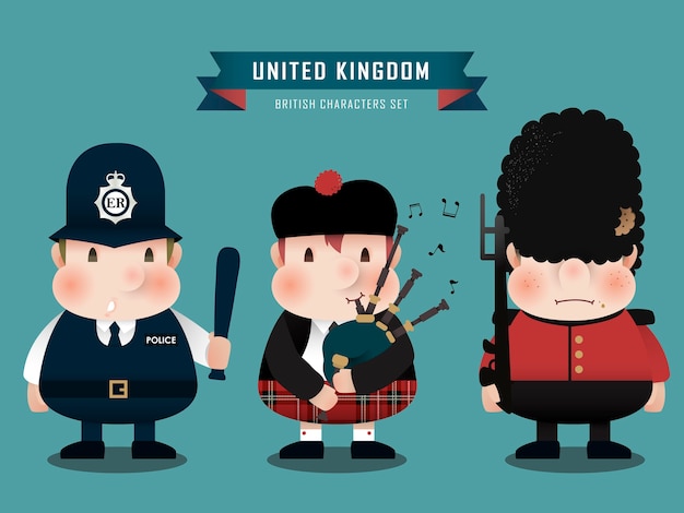 Lovely british characters collection set in flat style