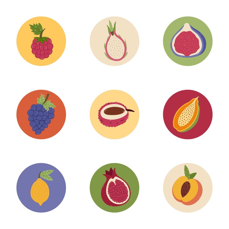Vector lovely cartoon round cover icon with summery fruits clipart for different social media blog branding