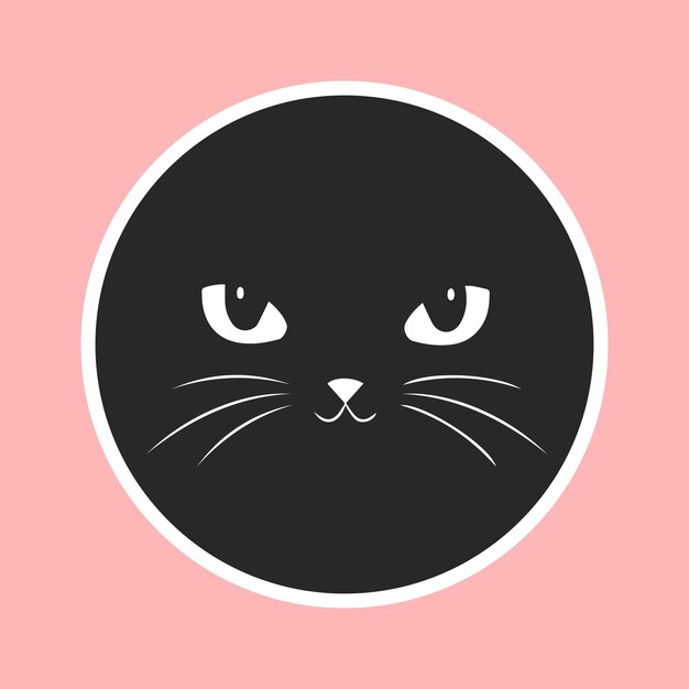 Lovely cat face on black circle as sticker for design your logo, icon, sign, clothes or website